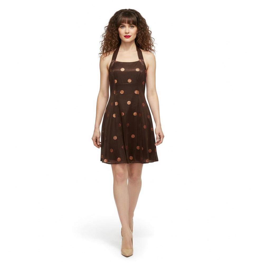 Jessica Brown Mesh Halter Dress - Glitter Polka Dots - Size 6